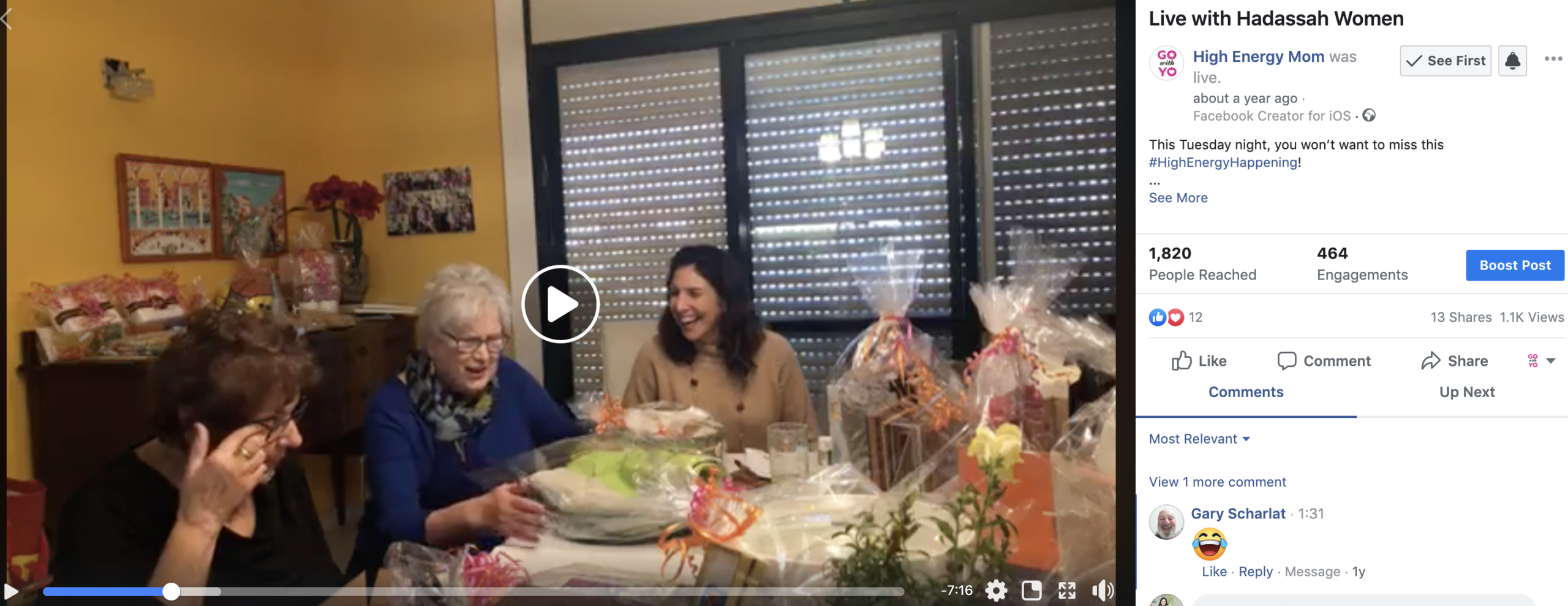 Facebook Live with Hadassah